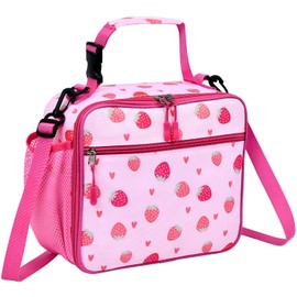 Dailyice Kids Lunch Box Kids Lunch Bag for Girls Boys, Insulated Lunch Bag for Men with Shoulder Strap, Small Lunchbox for Girls School Travel Picnic (Pink, Strawberry)