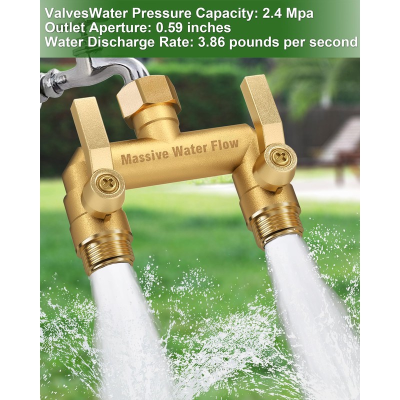 Hose Splitter 2 Way Heavy Duty, Solid Brass Full Flow
