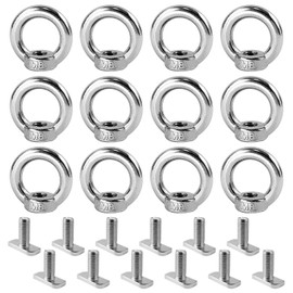 12 Piece Eye Bolt Set, Stainless Steel M8 Eye Nut + M8 Hammer Head Screw, Eye Bolt, for Tightening and Hanging, for Supporting Items and Easily Connecting Ropes (Silver)