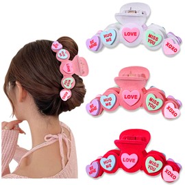 Valentine’s Day Hair Claw Clips for Women Large 4.2inch Love XOXO Conversation Heart Hair Clips Nonslip Pink Candy Heart Valentines Hair Clip Accessories Outfits Gifts (Pattern A)
