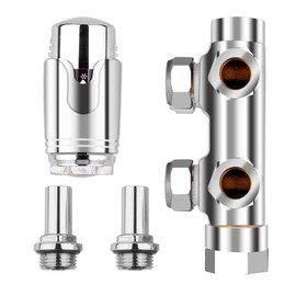 S SIENOC H-valve connection set, centre connection/radiator valves, thermostat for bathroom radiators with two-pipe system (corner - pipes made of wall chrome)