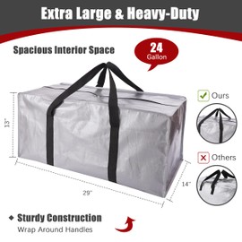 PANDA JOYS Extra Large Moving Bags with Zippers & Carrying Handles, Heavy-Duty Storage Tote for Space Saving Moving Storage, Fold Flat, Alternative to Box and Bin - 12 Pack, Silver