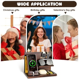 ICHOWHO Wooden Bedside Organiser for Men Perfect, Desk Organizer, and Nightstand Dock for Keys, Wallet, Phone, Glasses, and More Dad Birthday Nightstand Purse Father Graduation Male Idea