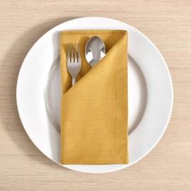 Fimgercraft Cloth Napkins, Cotton Linen Blend Fabric 12 Pack, Premium Quality, Mitered Corners for Every Day Use Napkins are Pre Shrunk and Good Absorbency Gold