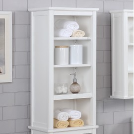 Alaterre Furniture Dorset Bathroom Hutch with Adjustable Shelves - Small Bathroom Storage with Open Shelves for Bath Towel Storage and Toiletries (White)