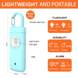 FA FIGHTART USB Rechargeable Personal Alarm for Women Siren with LED Light Button for Men Elderly Keychain Design (Blue)