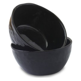 roro Handmade Glossy Black Wavetop Ceramic Canape & Sauce Bowls - 3.5 Inch Bowls Set of 2 | Ideal for Side dishes, Sauces, | Microwave, Oven & Dishwasher Safe