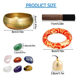 Tibetan Singing Bowl, Sound Bowl, Sound Bath, Meditation Bowl with 7 Chakra Stone 2 Bells Singing Bowl Cushion Carry Bags Portable Meditation Tool Sound Healing Spiritual for Yoga Relaxation