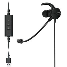 Elecom HS-EP100UNCBK Headset, USB Connection, Dual Microphone Noise Reduction, Mute, Volume Function, Earphones, Single Earphones, Black