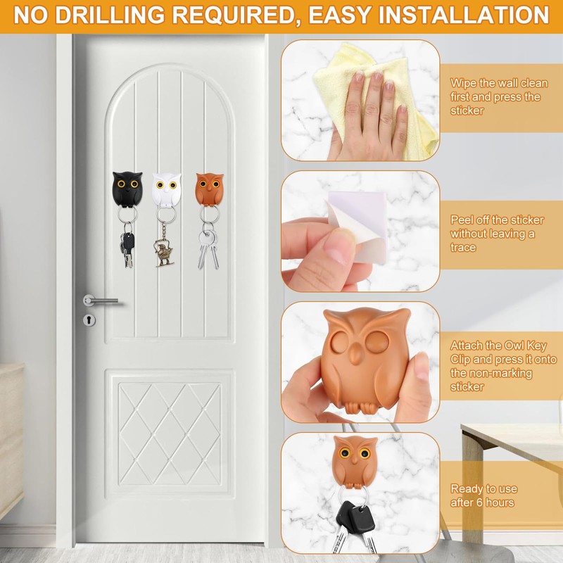 Exbrith Pack of 3 Key Hooks Owl, Owl Magnetic Key