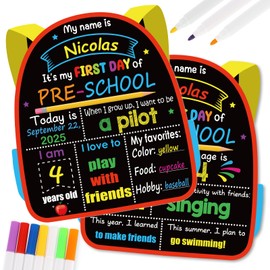 DPKOW Last Day and First Day of School Board, Schoolbag-Shaped Chalk Board Preschool Nursery Gifts with Erasable Pens, Double Sided Chalkboard Blackboard Back to School Supplies Preschool Party Favour
