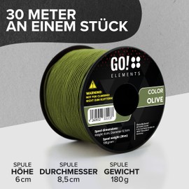 GO!elements 100 m Paracord Rope Made of Tear-Resistant Nylon - 3 mm Paracord 425 Type II Max. 192 kg - Cords as Outdoor Rope, All-Purpose Rope, Survival Rope, Bracelet, Dog Lead, Nylon Cord