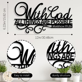 generic Metal Wall Decor, Bible Scripture Wall Decor, Inspirational Wall Art, With God All Things Are Possible Sign, 12 X 6.2 Inch Wall Hanging Decor for Living Room Bedroom, black