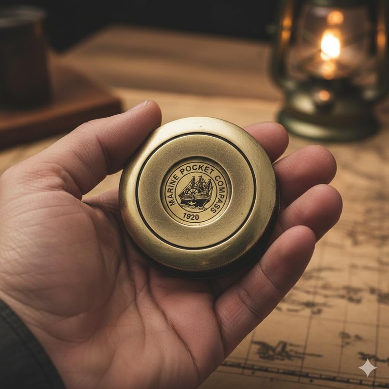 Antique Robert Frost Poem Compass-Pocket Compass w Leather Case