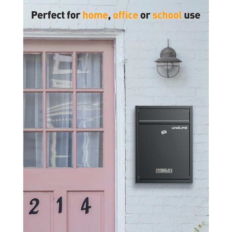 Uniclife Wall Mount Mailbox for Outside, Locking Mail Box, Large