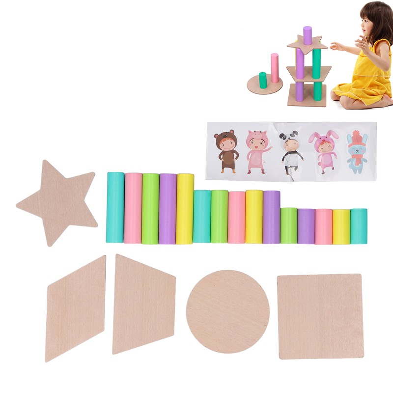 Wooden Tower Stacking Game Wooden Montessori Building Blocks Educational Desktop