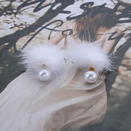 Enautoabs Winter Pom Pom Earrings White Fluffy Stud Earrings Pom Pom Ball Earrings Faux Fur Ball Earrings Fluffy Pom Dangle Earrings Jewellery for Women (Triangle Style), Zinc, No Gemstone