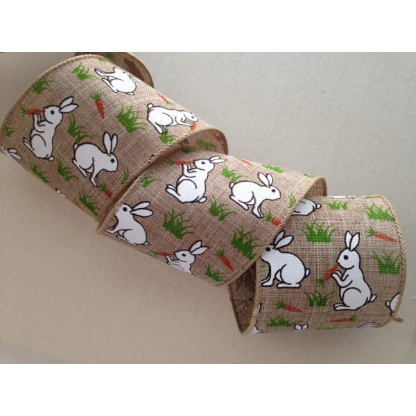 Easter Ribbon, Easter Bunnies and Carrots, 2 1/2" Wide, Wired