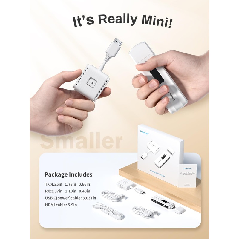 Lemorele Wireless HDMI Transmitter and Receiver Kit, Portable Wireless HDMI