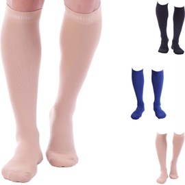 Doc Miller Calcetines de compresión para mujeres y hombres, 15-20 mmHg, mejor circulación, venas varicosas y férulas de espinillas, 1 par