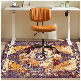 Office Chair Mat for Hardwood Floor, 36"x48" Anti-Slip Desk Chair Mat for Hard Floors, Under Desk Computer Rug for Rolling Chair, Easy Glide Floor Protector Mat for Home Office(Purple Yellow)