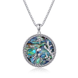 Corato Turquoise Turtle Necklace for Women 925 Sterling Silver Abalone Shell Necklace Round Pendant Necklaces with Double Sea Turtles Gift for Birthday Christmas