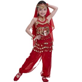 Astage Disfraz de princesa india para niños con adornos de Bollywood, Rojo, X-Small