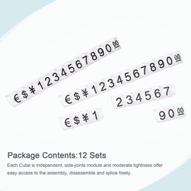 sourcing map Adjustable Removable Mini Cube Price Tag Display Number Letter Price Label Stand Block Kit for Shop Counter Black on Clear,6.3x9mm,14 Sets