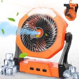Ausic Portable Misting Camping Fans, [Max 35H Runtime] Outdoor Cooling Fan for Patios, 8 Inch Battery Operated Rechargeable Fans, Water Spray Fan with LED Light, Travel Beach Camp Essential