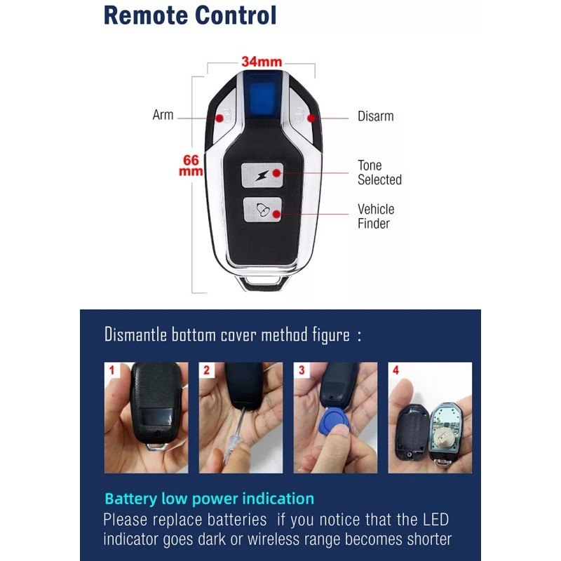 POLICE Bike Alarm with Remote Motorcycle Scooter Anti Theft Security