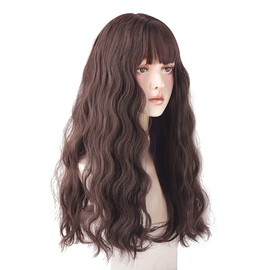 Middle Part Clip in Forehead Hairpiece Loose Curly Topper with 3D Clean Fringe for Full Head, Dark Brown