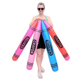 Zugar Land Huge 42" Colorful Inflatable Crayons (Set of 4 Colors) Jumbo-Sized Blow-Up Inflate Decoration Giant Prop For Birthday Party (12 Pack - 4 Colors)