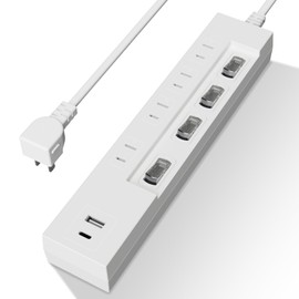 Hikari Terrace PD Compatible, Power Saving Switch with Shutter, Lightning Guard, USB Included, Type-C 20 WPD Output, USB Tap, 4 AC Outlets, 1 x USBA, 1 USB Type-C, Dust Shutter Included, 6.6 ft (2 m)