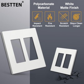 BESTTEN (5 Pack) USWP4 Matte White Series Screwless Wall Plate, 2-Gang Decor Outlet Cover, H4.69” x W4.73”, for Light Switch, Dimmer, USB, GFCI, Receptacle