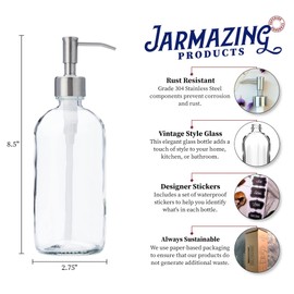 Clear Glass Jar Soap and Lotion Dispenser with Stainless Steel Pump - 16 oz (1)