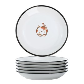 SOCOSY Super Cute Cartoon Animals Ceramic Sauce Dishes/Seasoning Dishes/Sushi Soy Dipping Bowls/Appetizer Plates/Dessert Plates/Little Cat Dog Feeding Bowls/Serving Dishes, 6 PCS-Cat Body-5 Inch