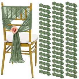 REWOMC 50 PCS Cheesecloth Chair Sashes, 15.7x70 Inch, Sage Green
