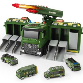 Youlechen Army Toy for Boys 3-6, Military Truck with 8 Missiles, 6 Mini Die-cast Battle Toy in Carrier Truck with Lights and Sounds, Gifts for Toddler Kids Boys Age 3+