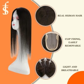 Full Shine Hair Topper Real Human Hair Side Part Dark Brown Clip in Topper Hair Extensions 3 * 5 Inch Real Human Hair Topper Free Part Add Volume 12 Inch