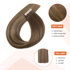 XDhair Tape Extensions Real Hair Balayage Brown Real Hair Extensions Tape Ombre Brown Caramel Blonde 20 Pieces 50 g 50 cm Remy Hair Extensions Real Hair (#4/27/4-20)