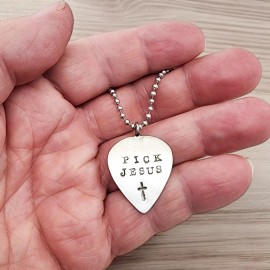 Forgiven Jewelry Pick Jesus Cross Guitar Pick Ball Chain Necklace NWT Antique Silver (pjbc)
