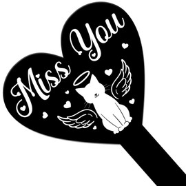 GLOBLELAND Heart Shaped Angel Cat Love Garden Stake Memorial Remembrance Plaque Stake for Cemetery Acrylic Grave Stake Waterproof Sympathy Garden Stake for Yard Grave Cemetery