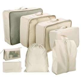 Neween 8 Set Packing Cubes, Travel Storage Bags Multifunctional Clothing Sorting Packages, Travel Packing Pouches, Luggage Organizer Pouch, Shoe Bags (Beige)