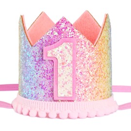 BoKin Rainbow Gradient 1st Birthday Crown, Baby's First Birthday Photo Props and Party Decorations for Girls