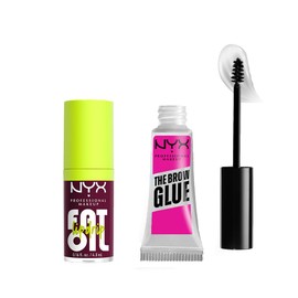 KIT NYX PROFESSIONAL MAKEUP, Brillo labial Fat Oil Lip Drip Tono That's Chic + The Brow Glue Instant Brow Styler