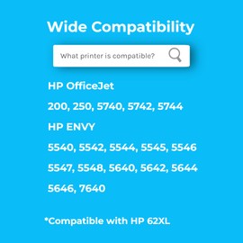 Cartridgeify 62XL Black Printer Cartridges Compatible with HP 62 62XL Cartridges for Envy 5540 5542 5544 5545 5546 5547 5548 5640 5642 5644 5646 7640, OfficeJet 200 250 5744 0 574 2 5744