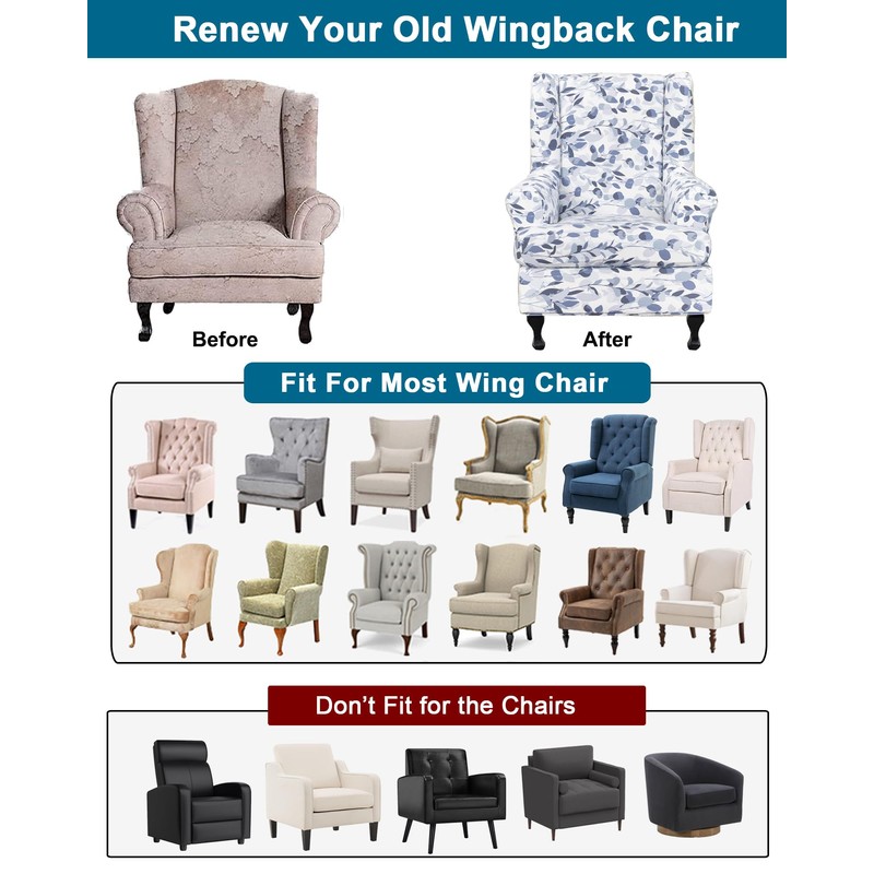 CRFATOP Wingback Chair Covers 2 Pieces Stretch Printed Wing Back