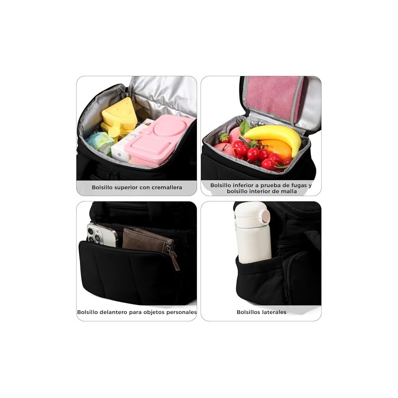 Lonchera Térmica con Doble Compartimento para Hombre Mujer, Bolsa de