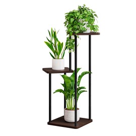 AZERPIAN 3 Tier Plant Stand Indoor Metal Plant Shelf for Multiple Plants Corner Flower Holders for Living Room Balcony Bedroom Patio Garden, Black(3 Tier Black) (Black Oak, 3 tier)