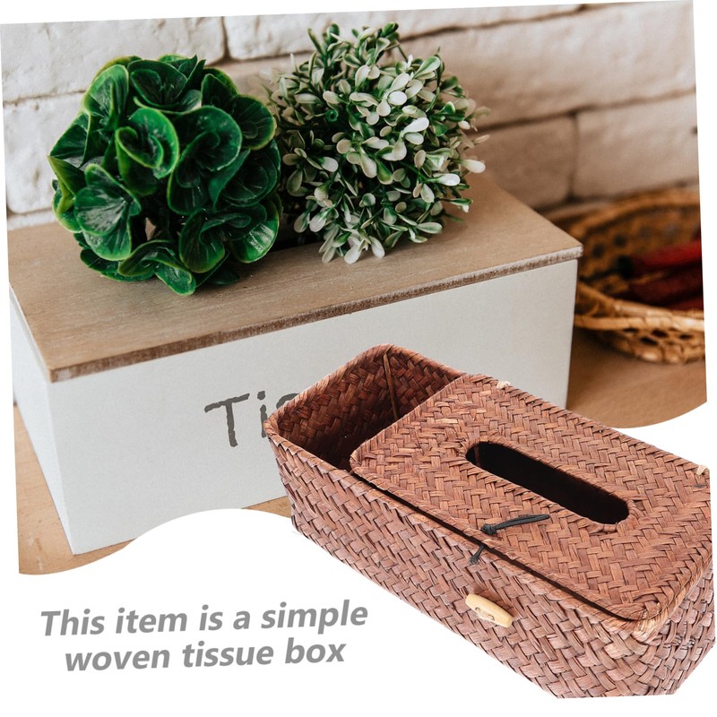 Mobestech Woven Tissue Box Cover Multifunctional Remote Control Organizer for
